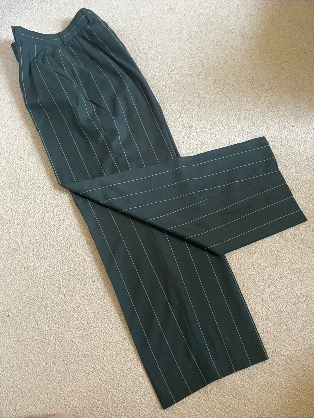 EUC ESCADA Margaretha Ley  Dark Green Pin Stripe Wide Pants Sz 36